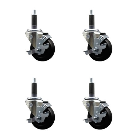 Service Caster 3.5'' SS Soft Rubber Swivel 1'' Expanding Stem Caster Set with Brake, 4PK SCC-SSEX20S3514-SRS-TLB-1-4